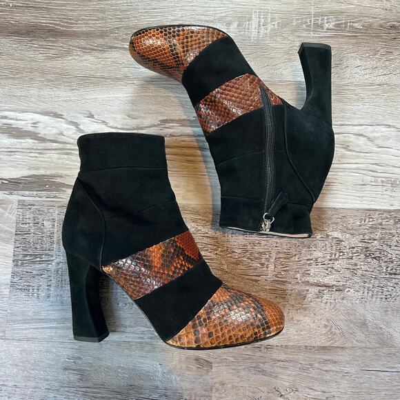Jill Stuart Black Suede & Snakeskin Leather Ankle Boots Heels Made in Italy 39 - Picture 3 of 8